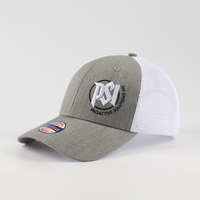Casquettes de camionneur 6 panneaux en toile de polyester bouclette gris chiné, séchage rapide, dos en maille, visière incurvée, fermeture snapback, pour cyclisme en extérieur