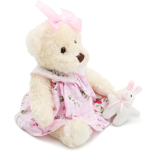 A082 nhỏ bé gấu bông với vải dễ thương Thú nhồi bông mềm đồ chơi sang trọng màu hồng ăn mặc với thỏ bán buôn Thú nhồi bông sang trọng - Product Image 2