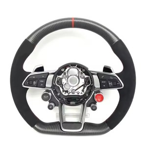 Volante Sportivo in Pelle Carbonio per <span class=keywords><strong>Audi</strong></span> <span class=keywords><strong>TT</strong></span> A6 A5 Q8 SQ8 <span class=keywords><strong>A3</strong></span> A4 B9 RS3 RS5 RS7 RS6 C8 con Pulsante di Avviamento, 3 Razze, Impugnatura 40MM - Product Image 6