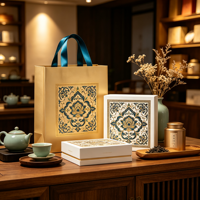 Sac en papier d'art de luxe de haute qualité avec poignée en ruban, emballage de boîte cadeau en carton, boîte à thé haut de gamme, logo personnalisé, image de marque d'entreprise