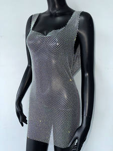 <span class=keywords><strong>Abito</strong></span> da Donna con Schiena Scoperta in Rete, Spalline Larghe, <span class=keywords><strong>Paillettes</strong></span> e Strass, Vestito da Club Notturno <span class=keywords><strong>Midi</strong></span> - Product Image 4