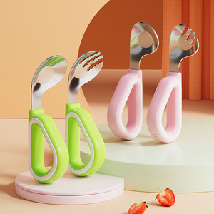 Juego de Cuchara y Tenedor de Silicona para Bebés, Bonito Juego de Cubiertos de Acero Inoxidable para Niños Pequeños con Caja de Almacenamiento - Product Image 1