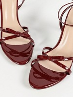 Sandales à talon aiguille pour femme, à bout rond, avec bride cheville croisée à nœud, personnalisables en usine (Logo, OEM, OED), couleur rouge bordeaux