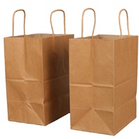 Sacs en papier kraft en gros, sacs d'emballage alimentaire en papier brun imprimés sur mesure avec poignées, fabricant pour les restaurants à emporter