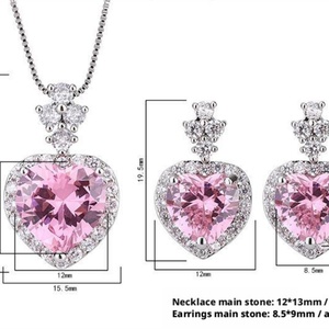 Fashion Jewelry Eco-friendly Copper Romantic 9*9MM Pink Zircon Heart Necklace and <b>Earrings</b> <b>Set</b> for Valentine's Day Gift - Product Image 2