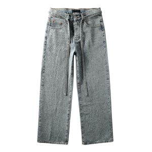 Pantalon en jean droit extensible à taille mi-haute, coupe décontractée, à motif croisé, jeans classique droit pour homme - Product Image 2