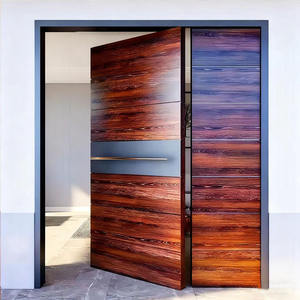 Porte pivotante de sécurité moderne pour la maison, portes doubles en acier et aluminium, porte d'entrée luxueuse en bois de noyer - Product Image 6