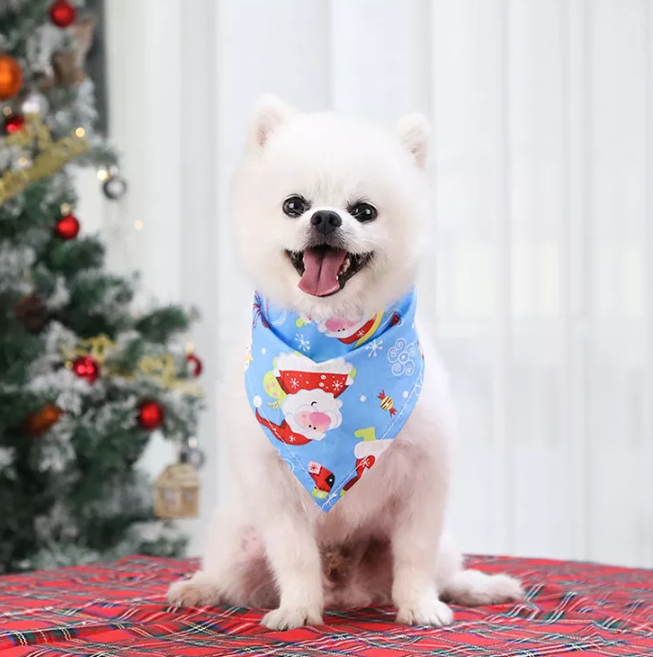 Dog Christmas Cotton Printed Pet Scarf Dress Up Triangle Saliva Towel Cat Bib Decoration
