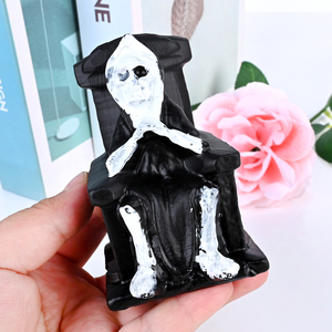Artesanía de Cristal de Alta Calidad al por Mayor, Obsidiana Negra con Tallado de Forma de Muerte Blanca para Decoración - Product Image 6