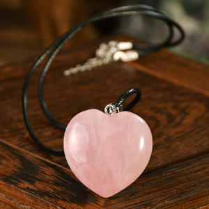Collana Corta con Ciondolo a Forma <span class=keywords><strong>di</strong></span> Cuore in Agata Rosa Cristallina, Collana con Corda in Pelle e Pietra Naturale, Regalo <span class=keywords><strong>di</strong></span> San Valentino, Gioielli - Product Image 5
