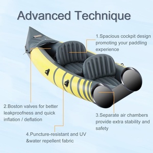 Ensemble de kayak gonflable en PVC jaune 316*98*47 CM, bateau à pagaies avec pagaies en aluminium, siège réglable, pompe à pied pour 2 personnes - Product Image 4
