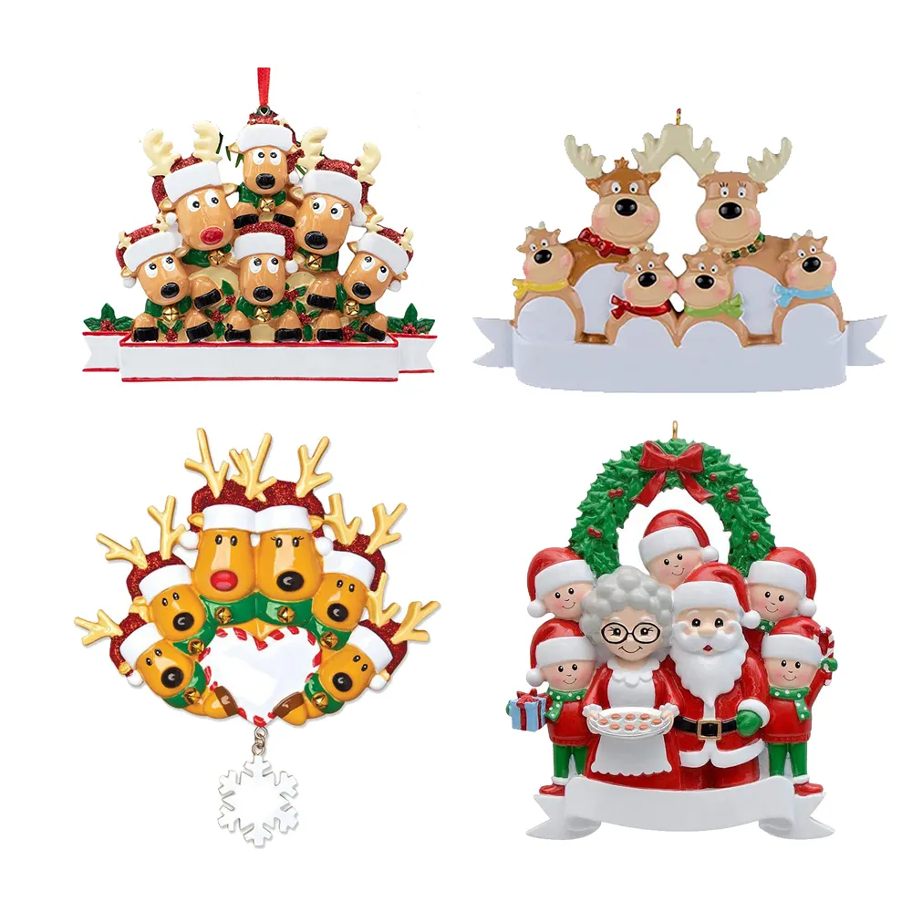 Resina Família Natal Enfeites para Decor Christmas Tree Hanging Cute Holiday Decoration Presentes para Familiares Amigos