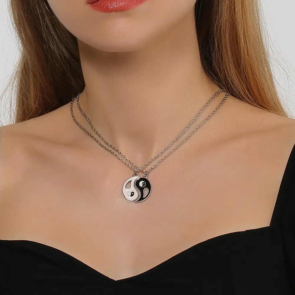 00115-6 Chinese Fashion Simple Personality Retro Hollow out Splice Tai Chi Bagua Yin Yang Good Friend Couple Necklace