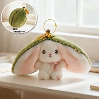 Peluche Lapin Fraise Transfrontalier qui se transforme en petite poupée lapin, porte-clés et breloque de sac, 13 cm, Polyester