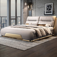 Ensemble de meubles de chambre à coucher de luxe populaire, lit king size confortable, cadre de lit moderne en cuir et bois, lit double simple de 1,8 m pour chambre à coucher
