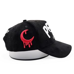 Casquettes de baseball en daim brodé 3D avec logo personnalisé en cuir PU de haute qualité à 5 panneaux et strass - Product Image 5
