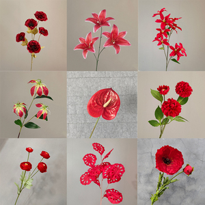 Vente en gros Fleurs artificielles décoratives de haute qualité Real Touch Red Lily Peony Coquelicot Hortensia Roses pour la décoration de scène de mariage - Product Image 3