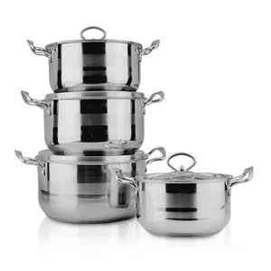 Set of 8 Induction Bottom Kitchen Cooking Pot Cookware Set Stainless Steel with Double Handle