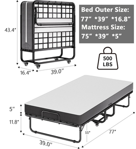 Space Saving Foldable <strong>Bed</strong> Frame With Mattress Mobile Wheeled Folding Guest <strong>Bed</strong> Heavy Duty Metal Mesh <strong>Foldaway</strong> <strong>Bed</strong> For Apartment - Product Image 2