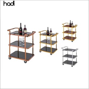 Dubai Wholesale Market Gold Trolley Luxury 3 Tier Hotels Catering Trolleys Commercial Hotel Trolley Room <strong>Service</strong> <strong>Cart</strong> for Sale - Product Image 1