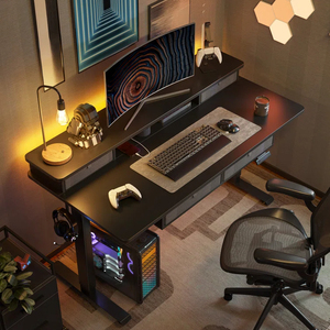 Новейший регулируемый по высоте стоящий стол с 4 выдвижными ящиками, компьютерная рабочая станция для домашнего офиса, Черная - Product Image 3