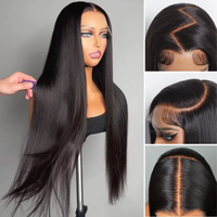 Perruque de luxe en cheveux humains raides et lisses de 30 pouces, avec mèches, sans colle, frontale en dentelle 13x4 HD transparente, pré-épilée