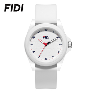 นาฬิกาข้อมือสายซิลิโคนมินิมอลลิสต์สำหรับทุกเพศ FIDI – หน้าปัดสีขาว ตกแต่งด้วยสีแดงและสีน้ำเงิน สไตล์ลำลองและสปอร์ตสำหรับการสวมใส่ในชีวิตประจำวัน - Product Image 2