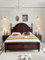 Lit de Roi Classique en Bois Massif Sculpté pour Villa et Mobilier de Chambre Antique GSA43-GSA44