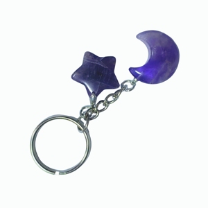 Porte-clés en améthyste de haute qualité, lune et étoile, cristal violet naturel, pour décoration - Product Image 5