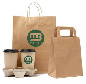 Sac en papier kraft brun personnalisé avec logo, multi-couches, avec poignée, pour l'emballage alimentaire des restaurants, la restauration, les plats à emporter - Product Image 5