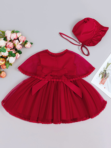 Abito di Lusso in Cotone per <span class=keywords><strong>Neonata</strong></span> 10-12 Mesi, Vestito da Compleanno, Abito da Cerimonia Rosso Kimberly per Bambina, Vestito da Invitata a Matrimonio in Vendita - Product Image 3