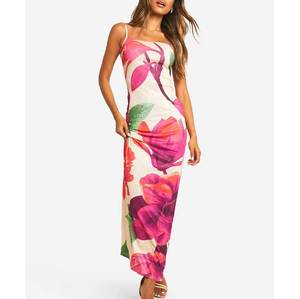 Nouveauté robe imprimée sans manches à <span class=keywords><strong>la</strong></span> mode pour <span class=keywords><strong>la</strong></span> plage vêtements de plage fente maxi moulants à fleurs robes élégantes pour femmes - Product Image 4