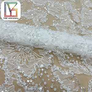 Tela de Tul Bordada con Cuentas Blancas Africanas, Tela con Lentejuelas de Perlas para Vestido de Novia - Product Image 4