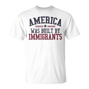 Camiseta America Was Built By Immigrants, blanca, unisex, talla para adultos S M L XL XXL - Product Image 2