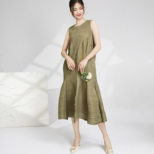 Robe midi décontractée élégante pour femme, tissée, plissée, texturée, sans manches, à ourlet irrégulier, lavable, vente en gros en ligne - Collection été PY - Product Image 5