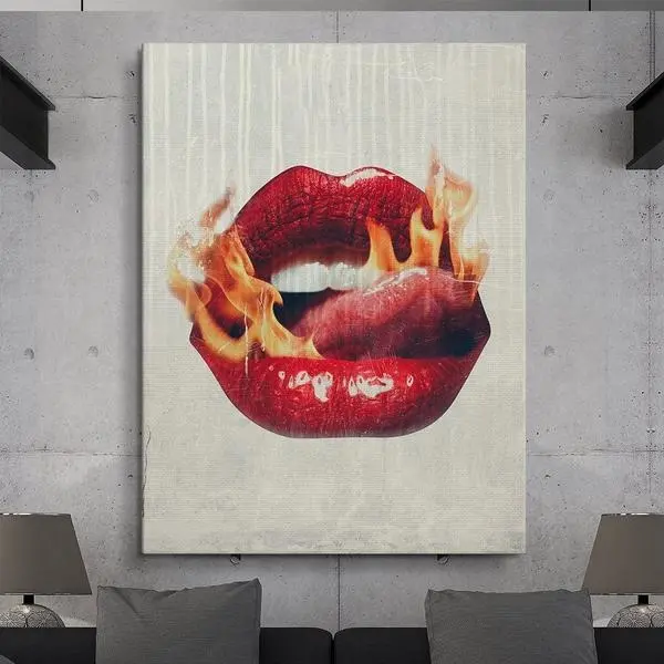 Hd Abstract Nordic Sexy Meisje Lip Op Fire Poster Muur Schilderijen Rode Lippenstift Canvas Meisje Slaapkamer Decoratie Home Decor