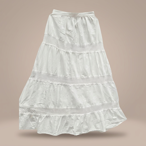 Jupe longue trapèze indienne en velours côtelé de coton pur avec dentelle blanche, taille élastique, confortable, à franges, décontractée, teintable - Product Image 3