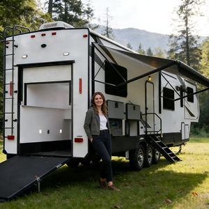 Remolque de caravana Ecocampor para transporte de juguetes de gran capacidad, con diseño de doble puerta trasera, para eventos promocionales y camping al aire libre. - Product Image 1