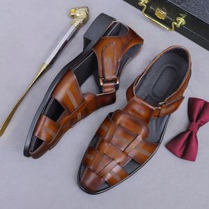 Men's Genuine Leather Gladiator <b>Heeled</b> Outdoor Sandals Solid Pattern Breathable Anti-Slip for Winter & Summer - Product Image 5