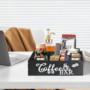 Boîte de rangement en bois pour sucre et sachets de thé, organiseur d'accessoires pour capsules K-cup et gobelets jetables pour la salle de thé du bureau - Product Image 3