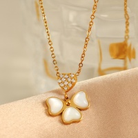 Colliers de mode 2024 vente en gros en acier inoxydable plaqué or Hotan Jade amour diamant ensemble trèfle à quatre feuilles collier sans ternissement