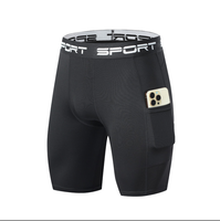 Shorts de compression pour hommes avec logo personnalisé, anti-frottement, pour la gym et le fitness, avec poche pour téléphone à séchage rapide, en tissu mélangé Spandex