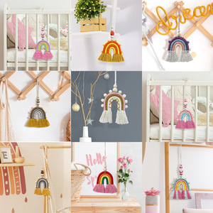 Vendita calda lettino <span class=keywords><strong>in</strong></span> cotone Mobile <span class=keywords><strong>arcobaleno</strong></span> e nuvola Macrame Mobile con cornice <span class=keywords><strong>in</strong></span> bambù appeso a parete all'ingrosso - Product Image 5