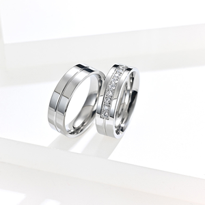 Bộ nhẫn đôi thép không gỉ đơn giản, đính đá zircon CZ, nhẫn cưới titan không bị xỉn màu, nhẫn đính hôn hứa hẹn - Product Image 2