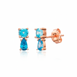 Aquamarine CZ Bezel Setting <b>Stud</b> <b>Earrings</b> 925 Sterling <b>Silver</b> Turkish Handmade Women's Jewelry for Party & Gift Occasions - Product Image 2