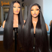 Peluca frontal de encaje HD sin pegamento de 14-30 pulgadas, cabello humano virgen vietnamita liso negro para mujer, súper doble densidad, sin enredos