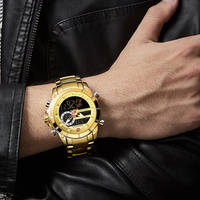Jam Tangan Naviforce 9163 NF9163 Fashion Digital Quartz Dual Display Stainless Steel Tahan Air dengan Fitur Tanggal untuk Pria Relojes Uhr