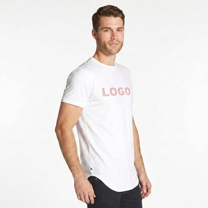 Camiseta Personalizada para Hombre con <span class=keywords><strong>Dobladillo</strong></span> Curvo, Corte Ajustado, Camiseta Larga Lisa para Hombre - Product Image 1