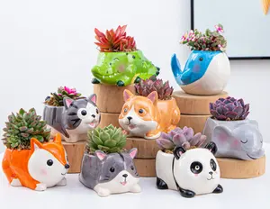 Bonsai de jardim em casa, conjunto de mini desenhos animados, plantador de animais, suculentas, decoração interna, vaso de flores de cerâmica