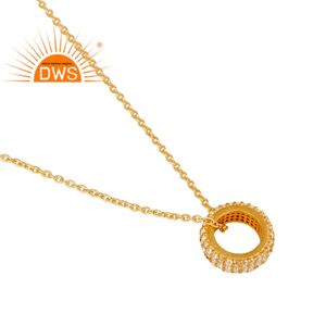 White Topaz Ring Pendant Necklace Supplier Indian Handmade 18k Gold Plated Sterling Silver Necklace Jewelry - Product Image 3